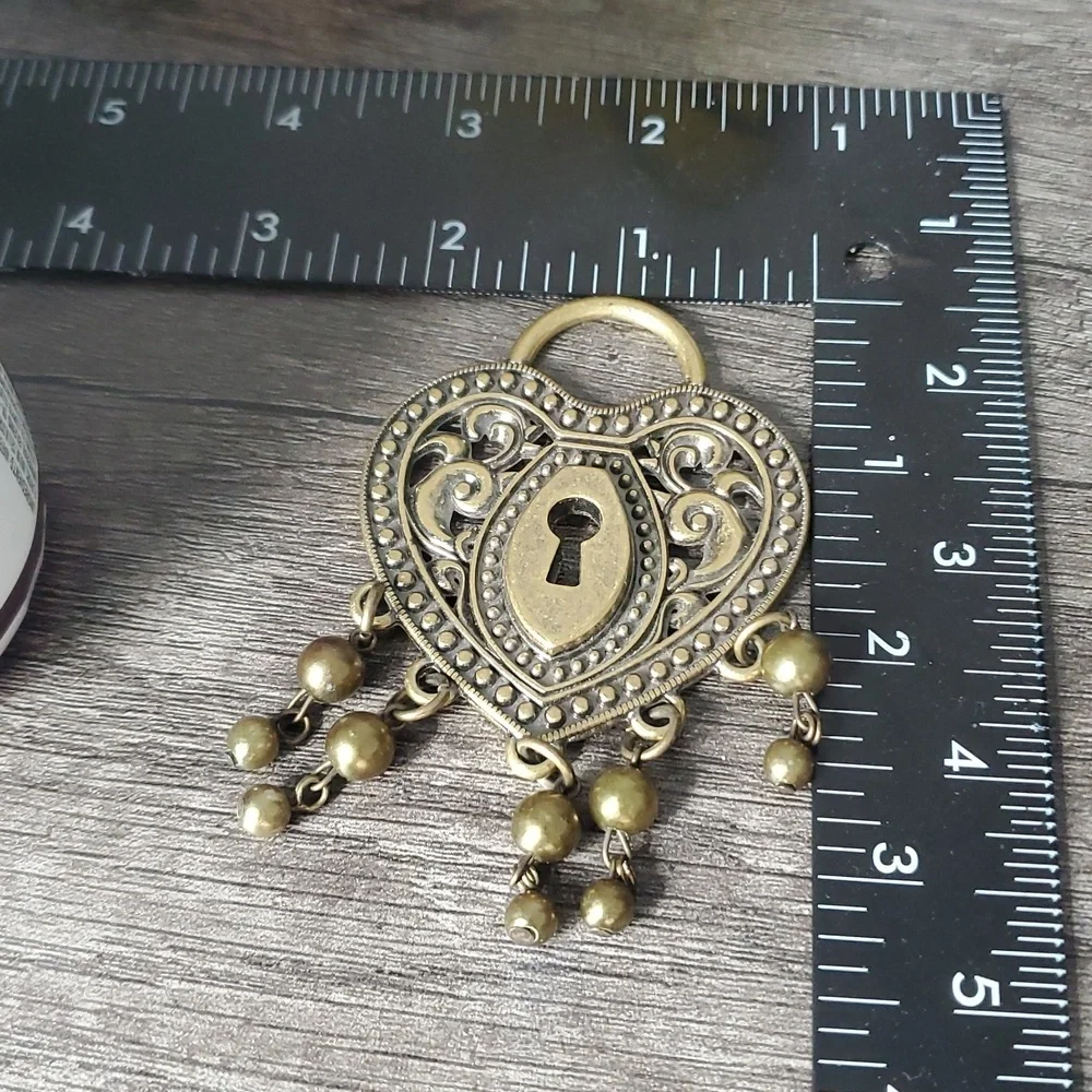 Kathy Van Zeeland Bronze Lock Heart‎ Pendant Chunky Large P315